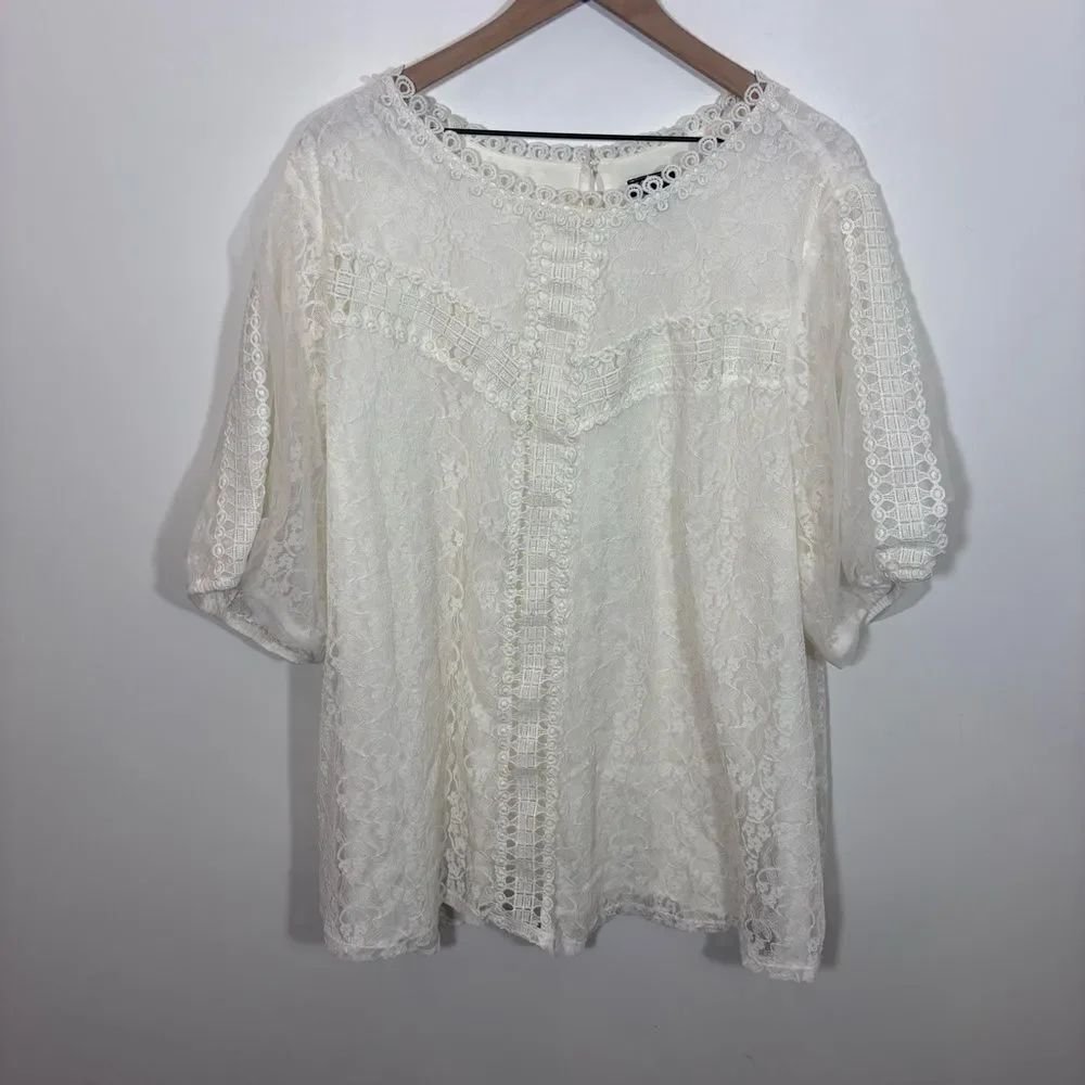 Torrid Lace Puff Short Sleeve Blouse Cloud Dancer Size 4/4X 26 - Picture 8 of 15